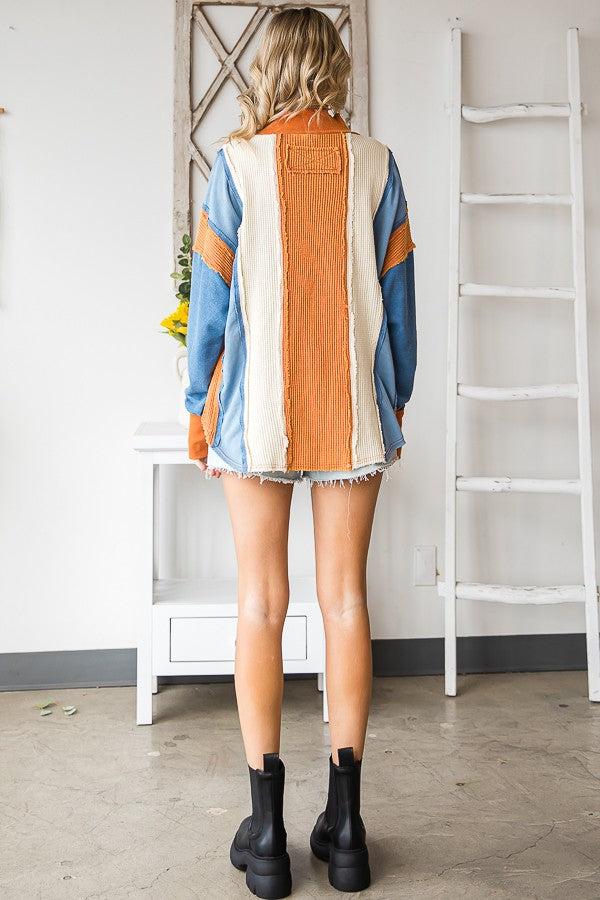 COLORBLOCK FUNNEL NECK PULLOVER TOP