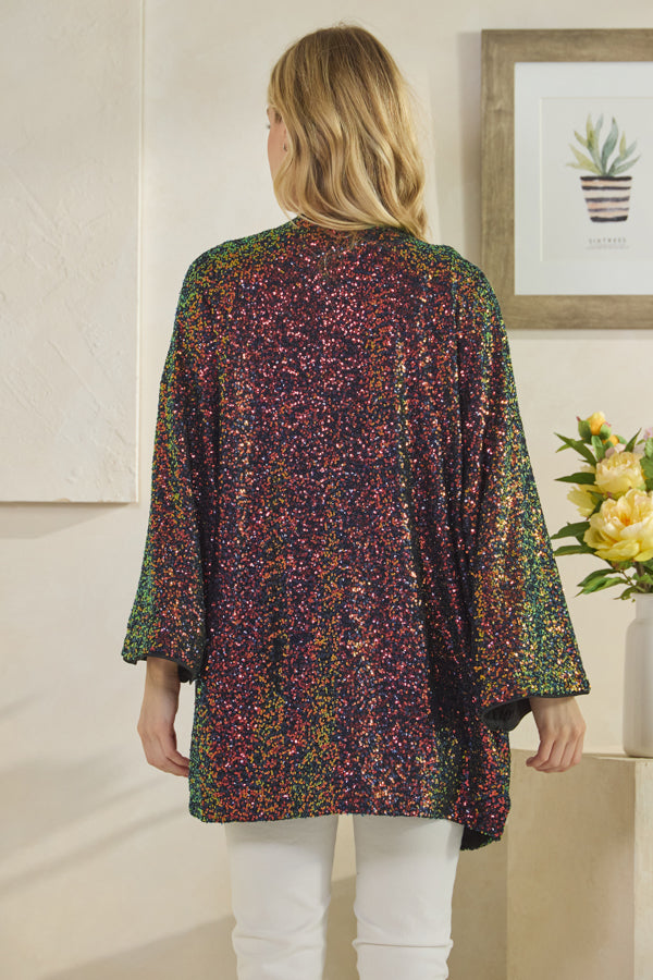 ALLOVER SEQUINS OPEN FRONT LONG SLEEVE KIMONO