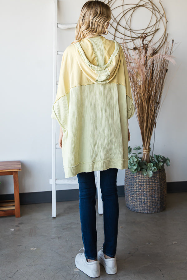 WASHED HOODED BUTTON DETAIL PULLOVER PONCHO