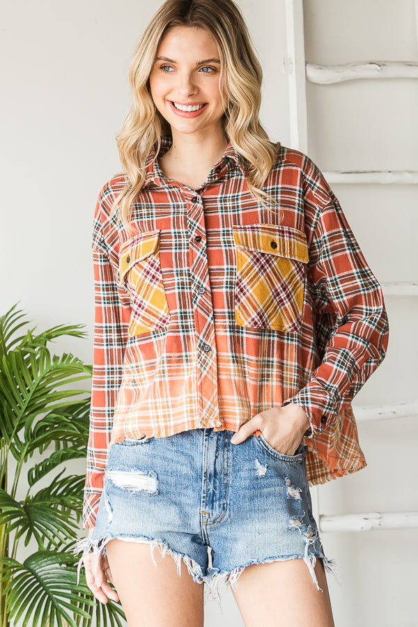 BLEACHED WASHED PLAID SHIRTS