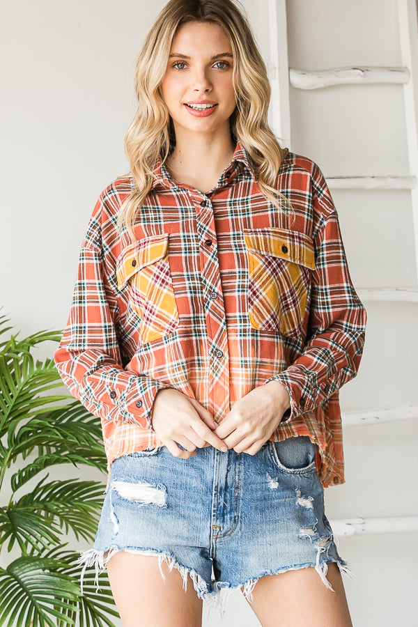 BLEACHED WASHED PLAID SHIRTS