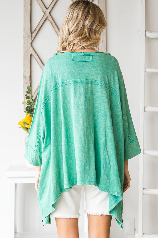 OVERSIZED V NECK SHARKBITE HEM SOFT KNIT TOP