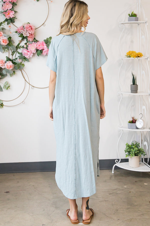 WASHED COTTON SHORT SLEEVE OVERSIZED MIDI DRESS