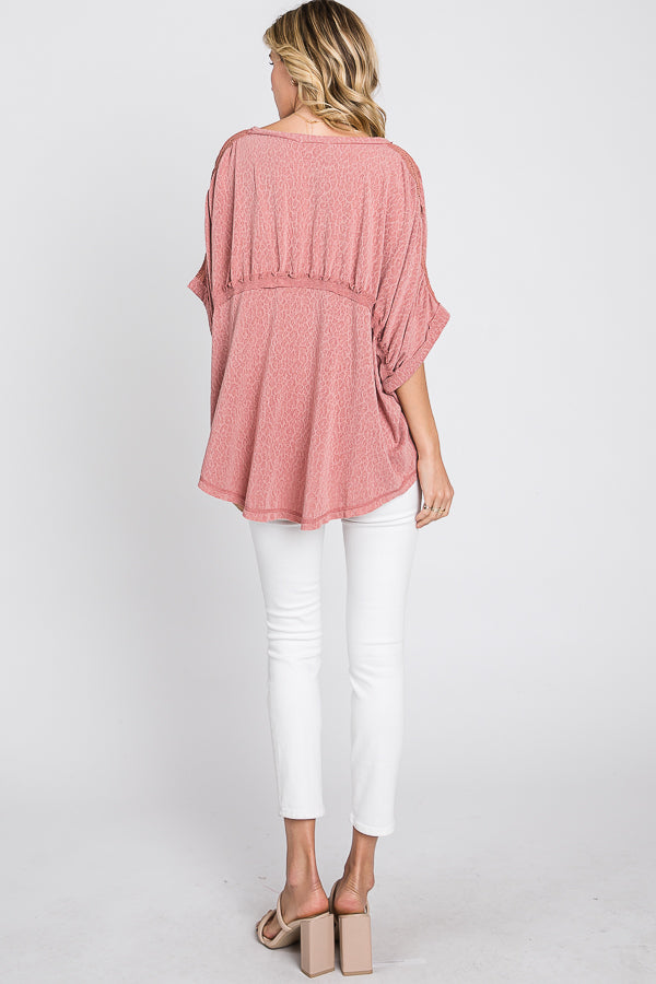 SOLID CINCHED DETAIL OVERSIZED TOP