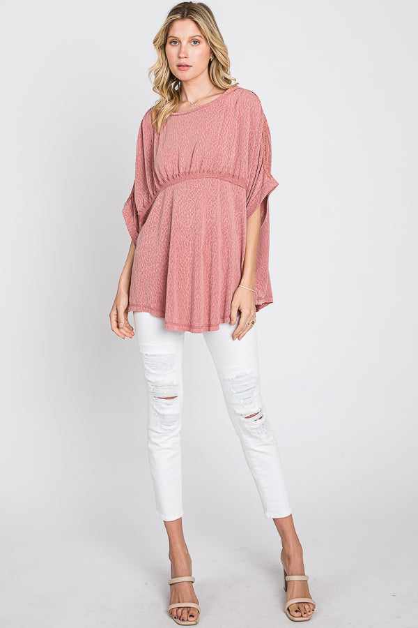 SOLID CINCHED DETAIL OVERSIZED TOP