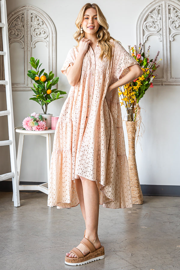 WASHED EYELET LONG AND BACK TIER DRESS