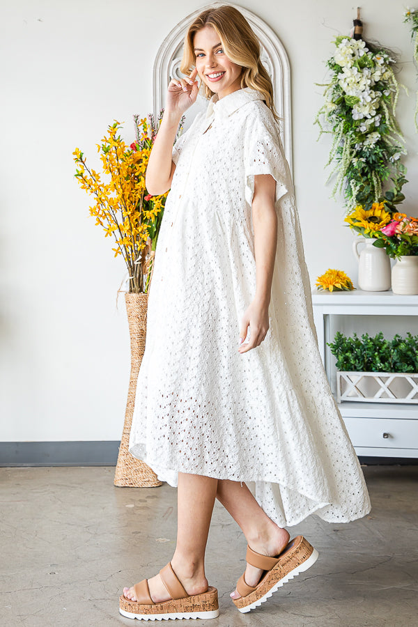 WASHED EYELET LONG AND BACK TIER DRESS