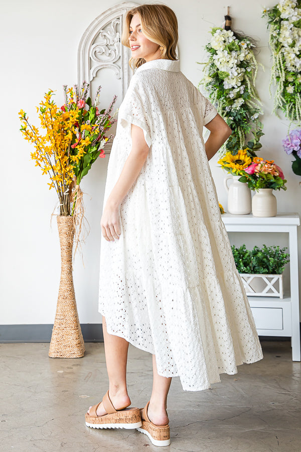 WASHED EYELET LONG AND BACK TIER DRESS