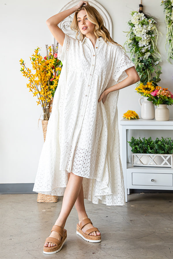 WASHED EYELET LONG AND BACK TIER DRESS