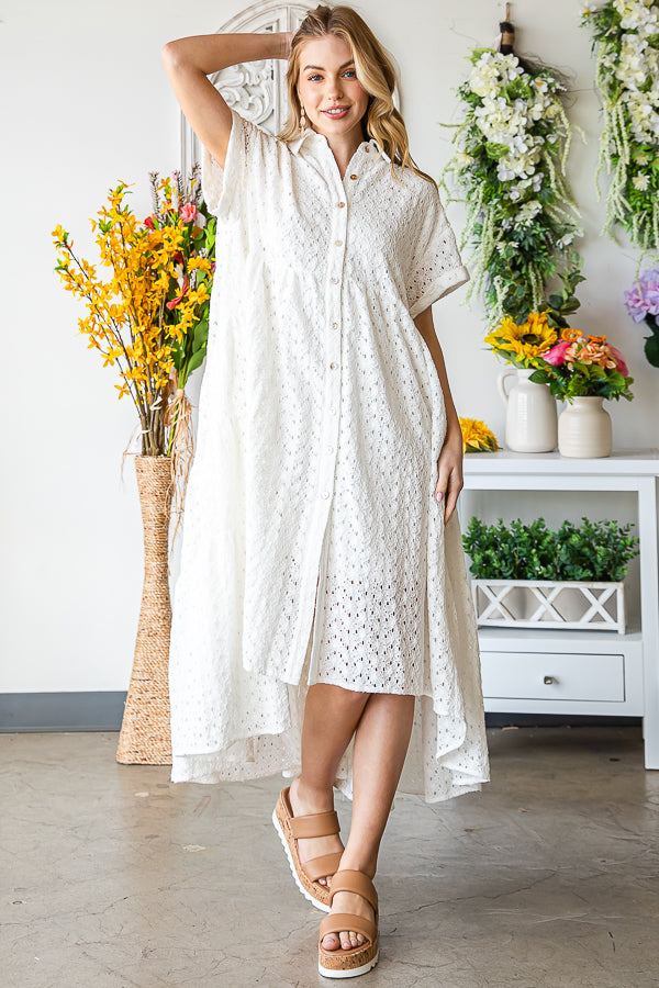 WASHED EYELET LONG AND BACK TIER DRESS