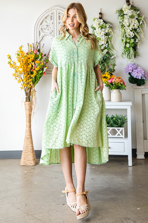 WASHED EYELET LONG AND BACK TIER DRESS