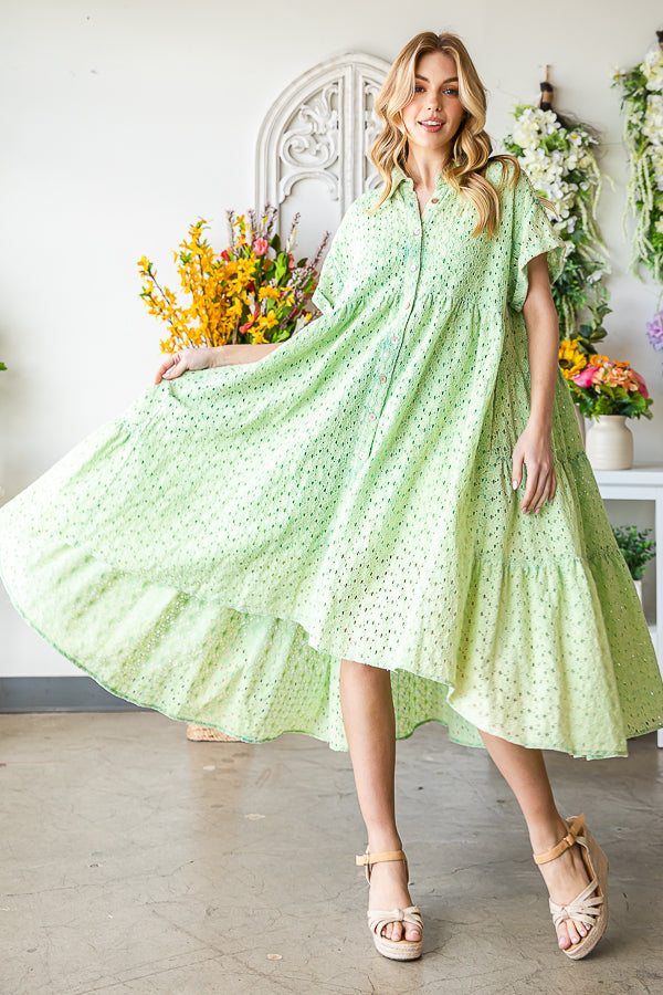 WASHED EYELET LONG AND BACK TIER DRESS