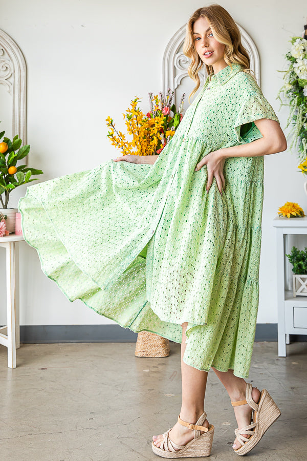WASHED EYELET LONG AND BACK TIER DRESS