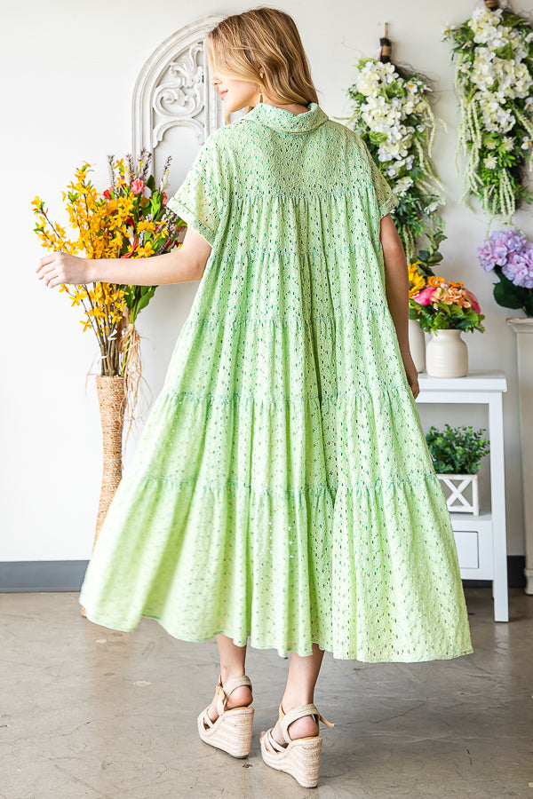 WASHED EYELET LONG AND BACK TIER DRESS