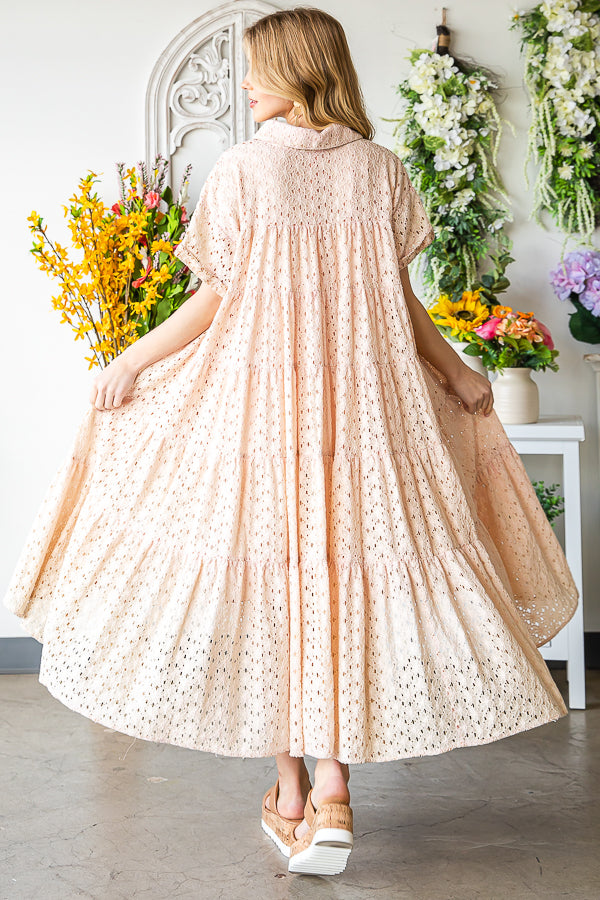 WASHED EYELET LONG AND BACK TIER DRESS