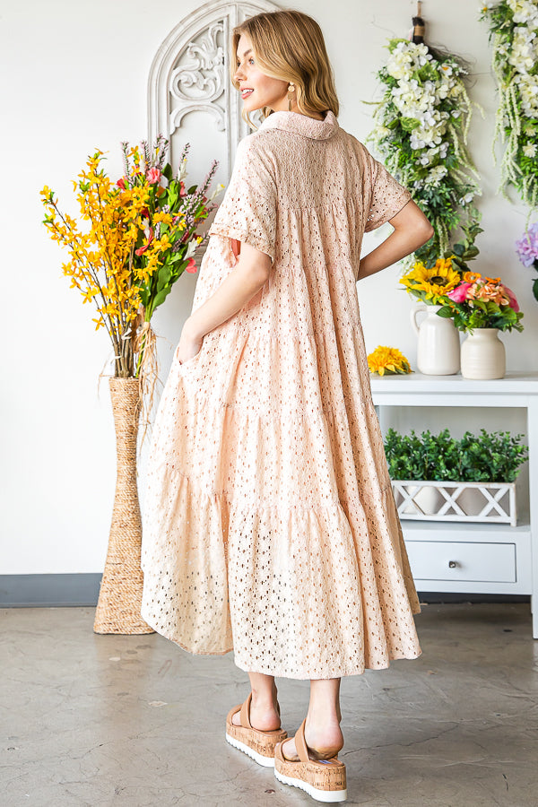 WASHED EYELET LONG AND BACK TIER DRESS