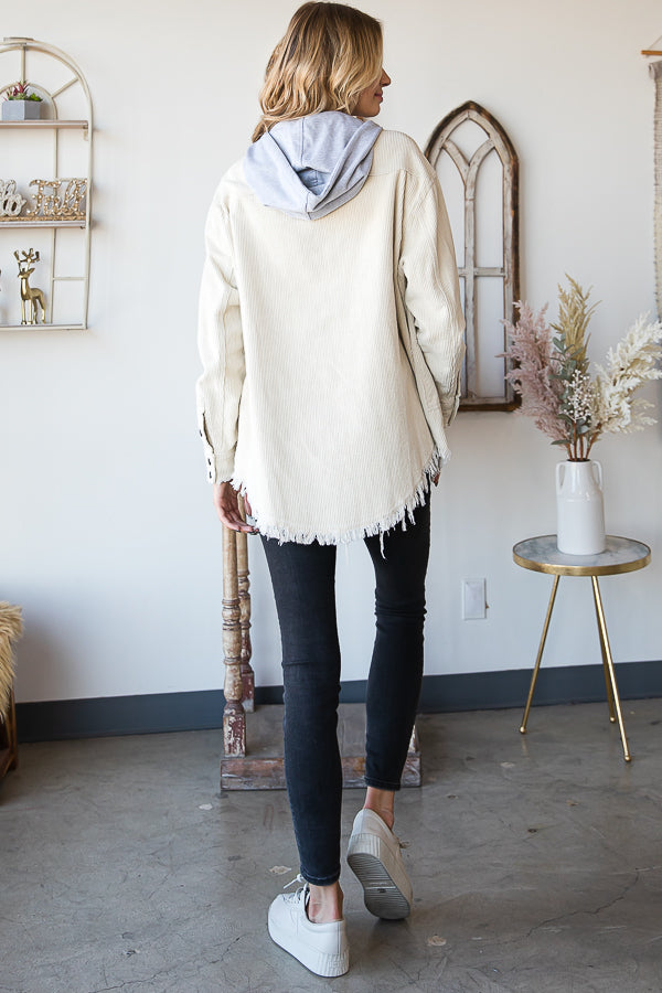 WASHED BUTTON DOWN HOODED CORDUROY JACKET