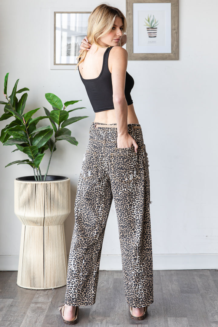 WASHED DISTRESSED CAMOUFLAGE PANTS