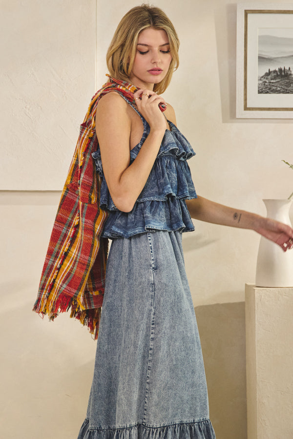 WASHED RUFFLE TOP TENCEL ROMPER