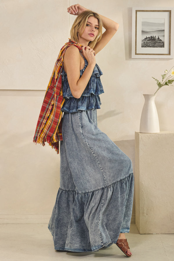 WASHED RUFFLE TOP TENCEL ROMPER