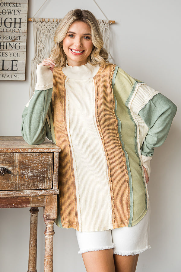 COLORBLOCK FUNNEL NECK PULLOVER TOP