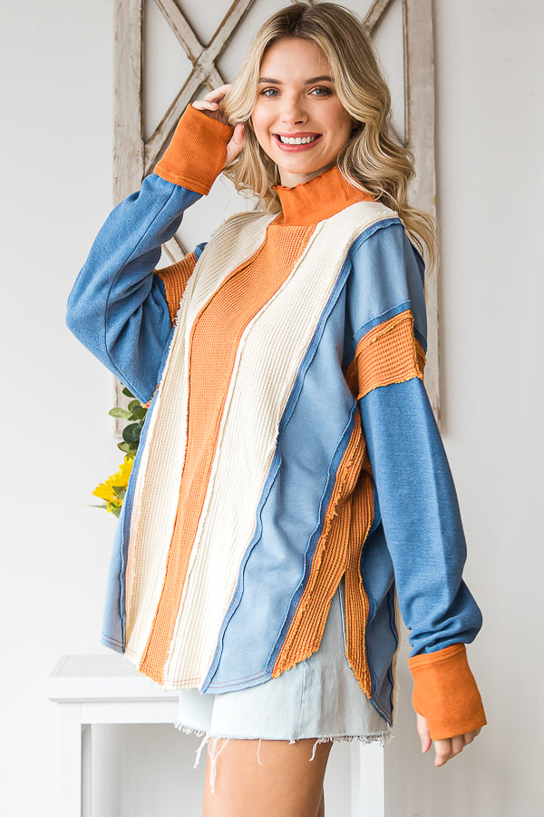 COLORBLOCK FUNNEL NECK PULLOVER TOP