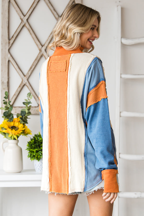 COLORBLOCK FUNNEL NECK PULLOVER TOP