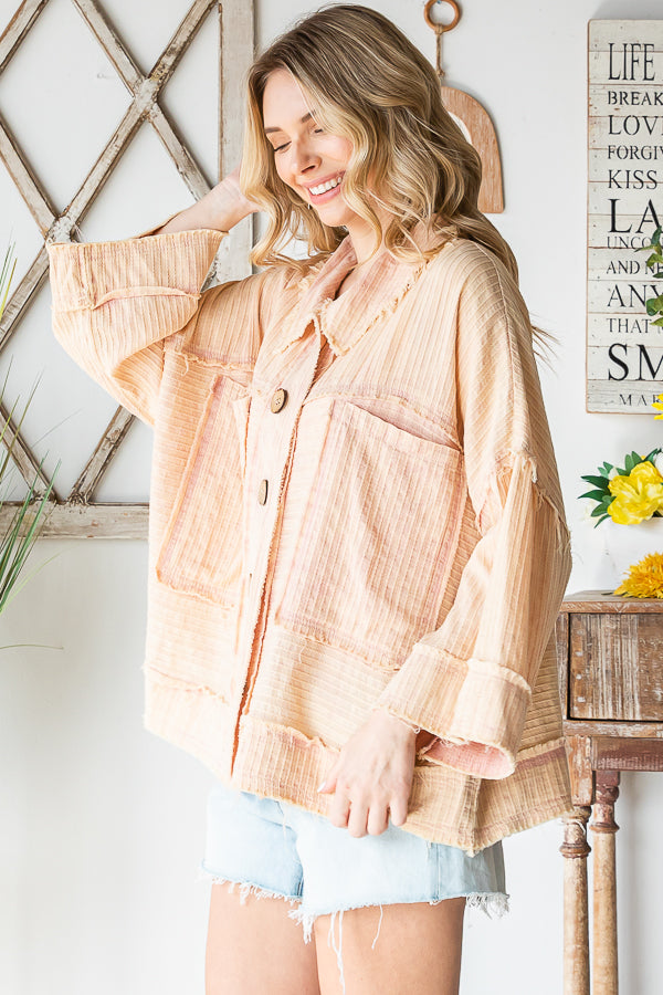 WASHED BUTTON FRONT SHORT SLEEVE BOXY SHIRT