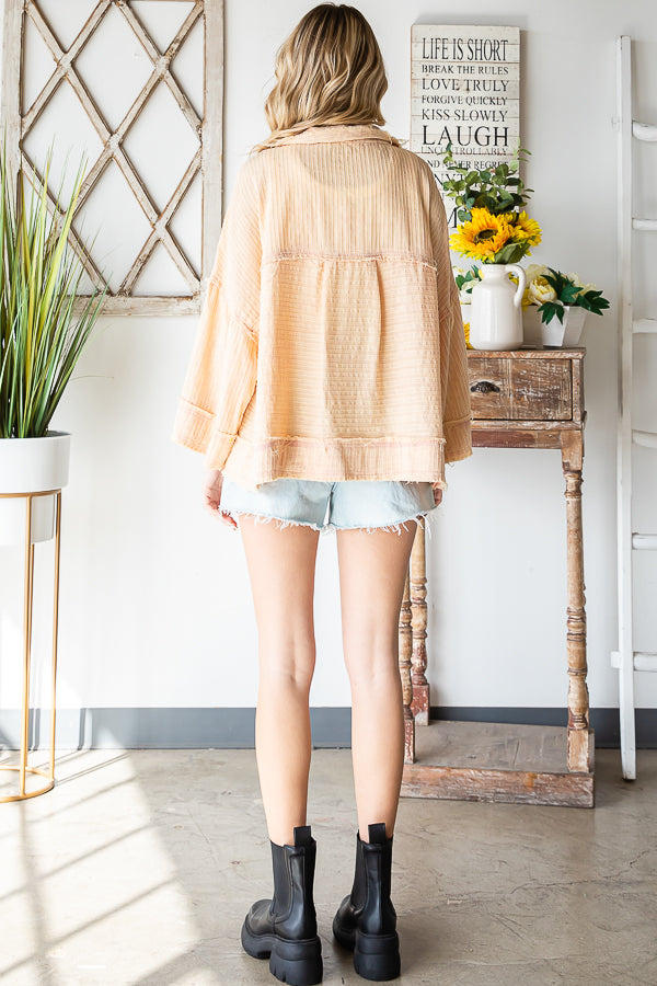 WASHED BUTTON FRONT SHORT SLEEVE BOXY SHIRT