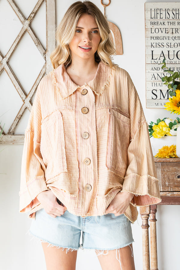 WASHED BUTTON FRONT SHORT SLEEVE BOXY SHIRT