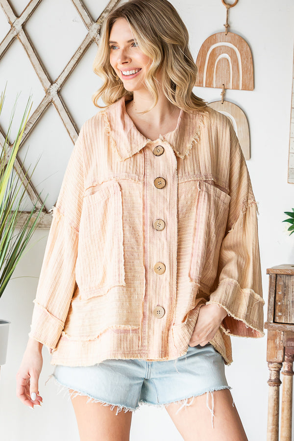 WASHED BUTTON FRONT SHORT SLEEVE BOXY SHIRT