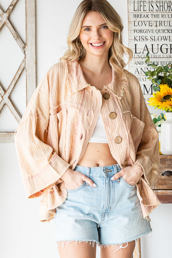 WASHED BUTTON FRONT SHORT SLEEVE BOXY SHIRT