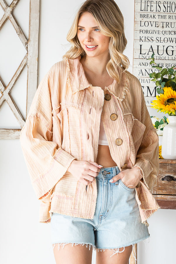 WASHED BUTTON FRONT SHORT SLEEVE BOXY SHIRT