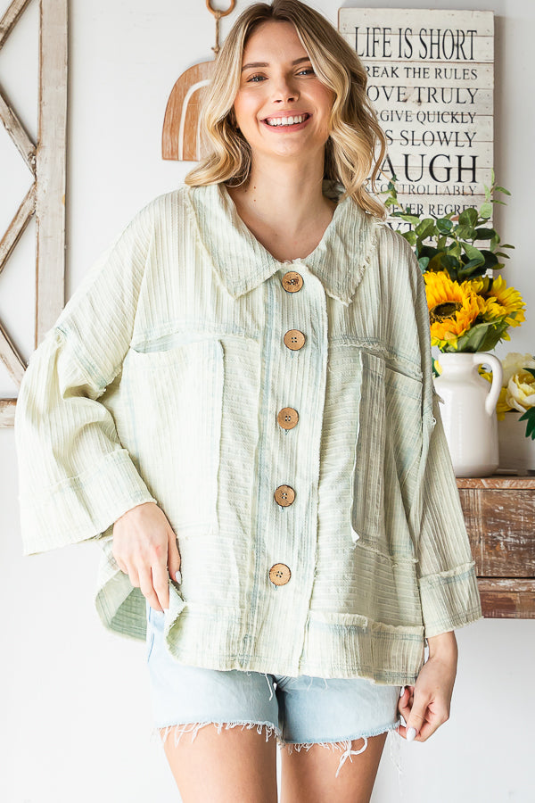 WASHED BUTTON FRONT SHORT SLEEVE BOXY SHIRT