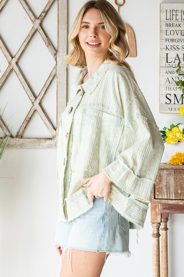 WASHED BUTTON FRONT SHORT SLEEVE BOXY SHIRT