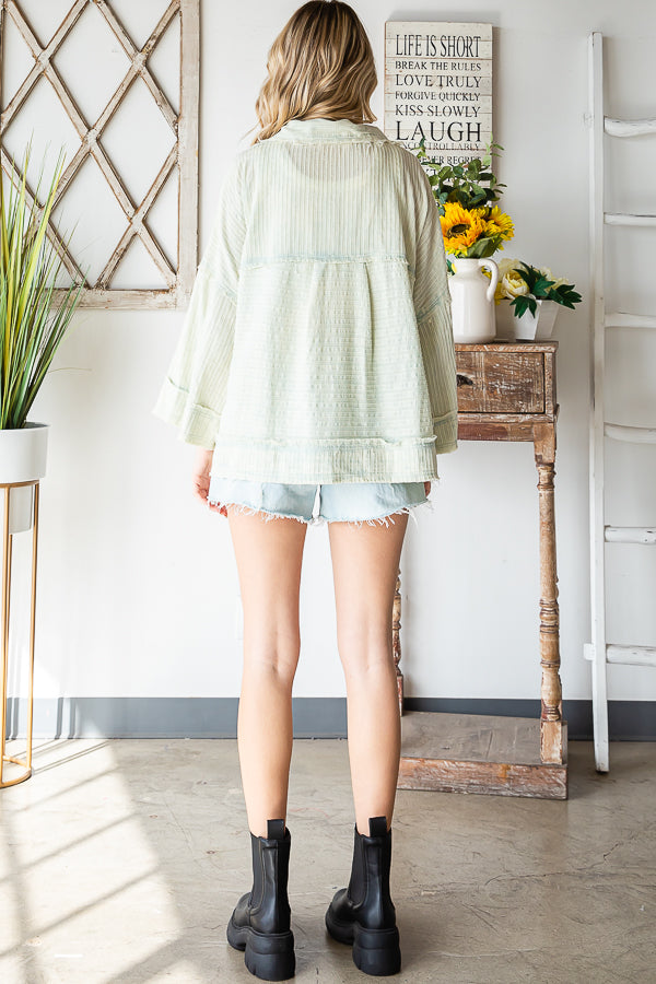 WASHED BUTTON FRONT SHORT SLEEVE BOXY SHIRT