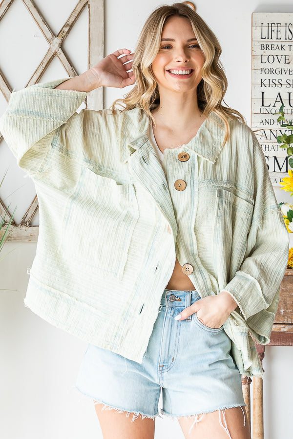 WASHED BUTTON FRONT SHORT SLEEVE BOXY SHIRT