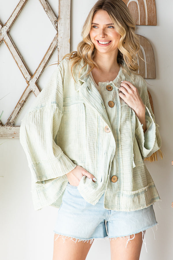 WASHED BUTTON FRONT SHORT SLEEVE BOXY SHIRT