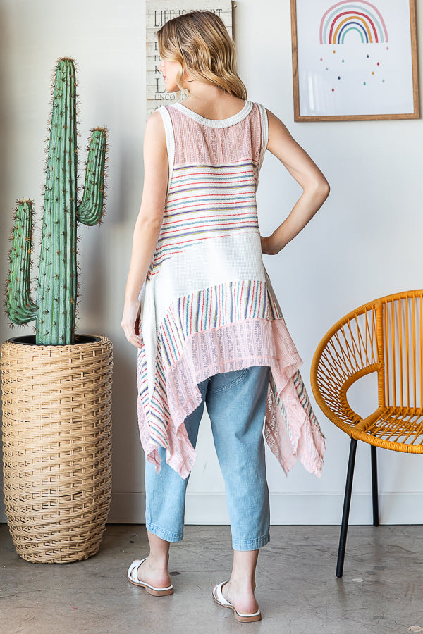 WASHED STRIPED DETAIL SHARKBITE HEM TANK TOP