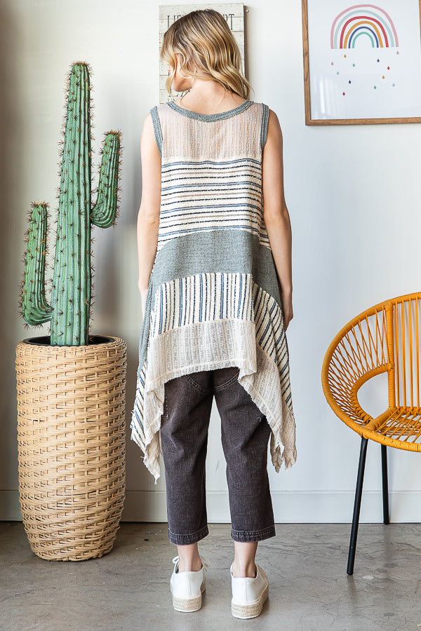 WASHED STRIPED DETAIL SHARKBITE HEM TANK TOP