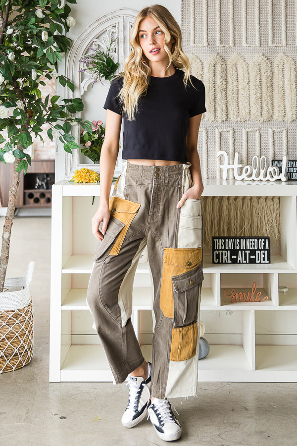 COLORBLOCK MULTI POCKET CARGO PANTS