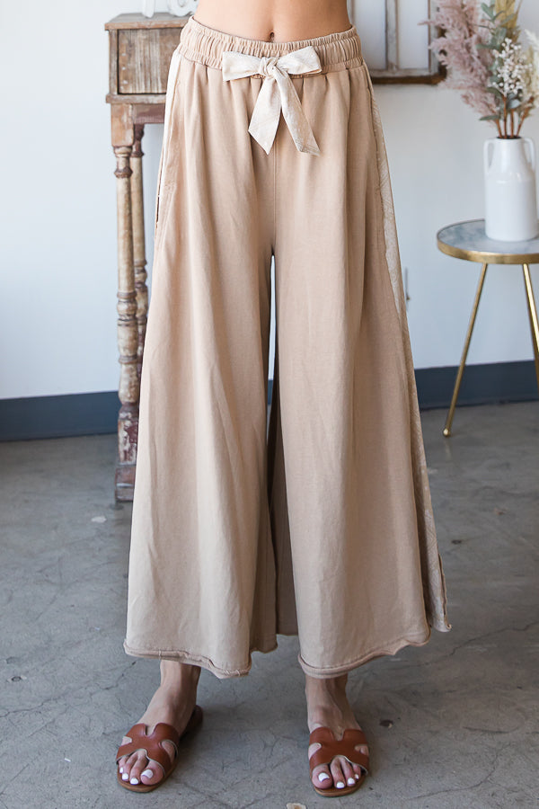 MINERAL WASHED WIDE LEG PANTS