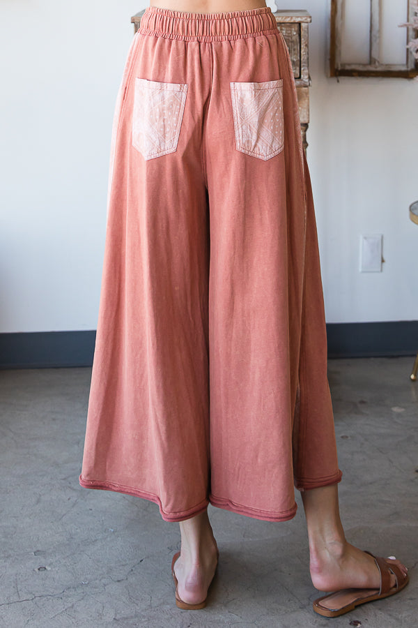 MINERAL WASHED WIDE LEG PANTS