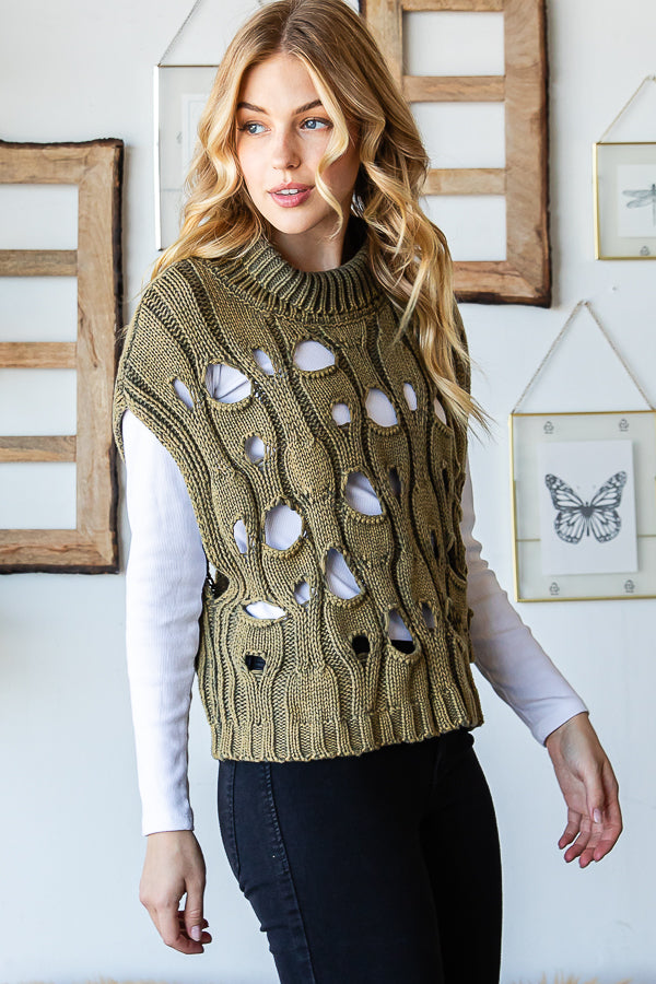 WASHED DISTRESSED SWEATER VEST