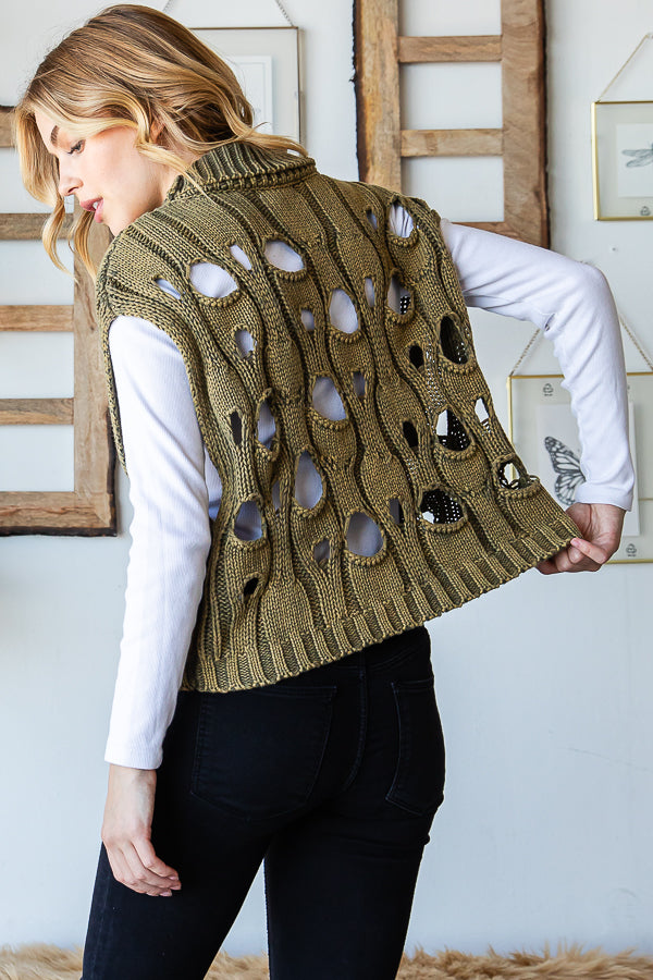 WASHED DISTRESSED SWEATER VEST