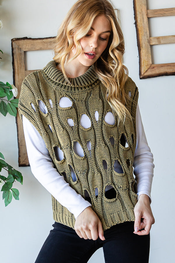 WASHED DISTRESSED SWEATER VEST