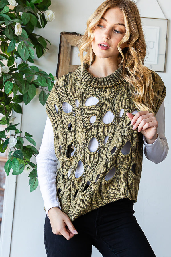 WASHED DISTRESSED SWEATER VEST