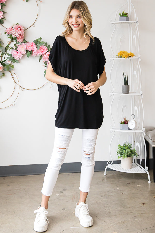 COLD SHOULDER ROUND NECK KNIT TOP
