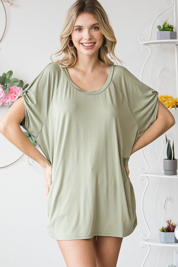 COLD SHOULDER ROUND NECK KNIT TOP