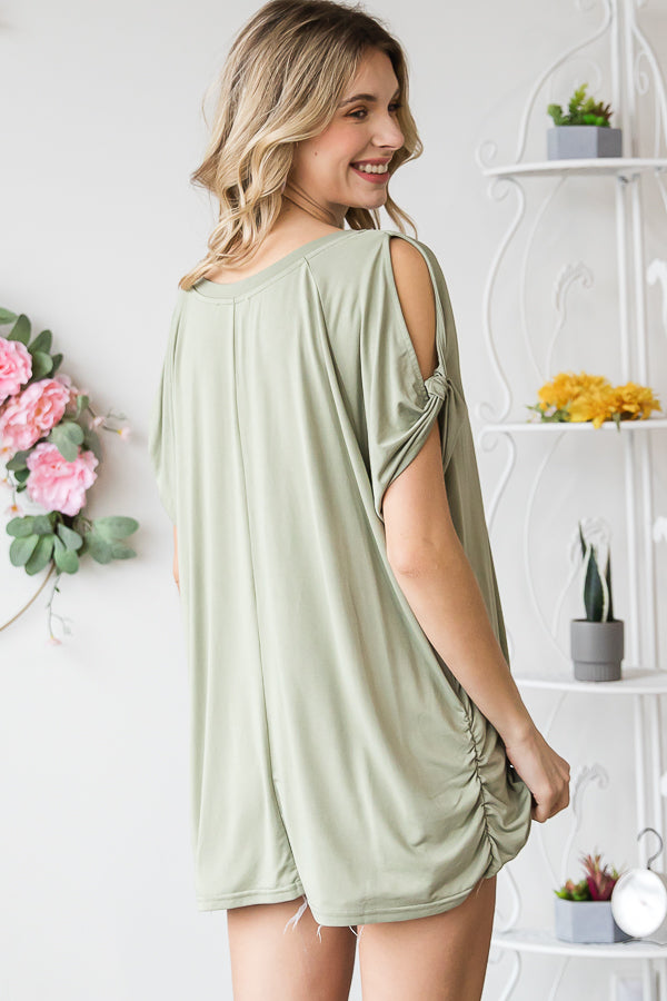 COLD SHOULDER ROUND NECK KNIT TOP